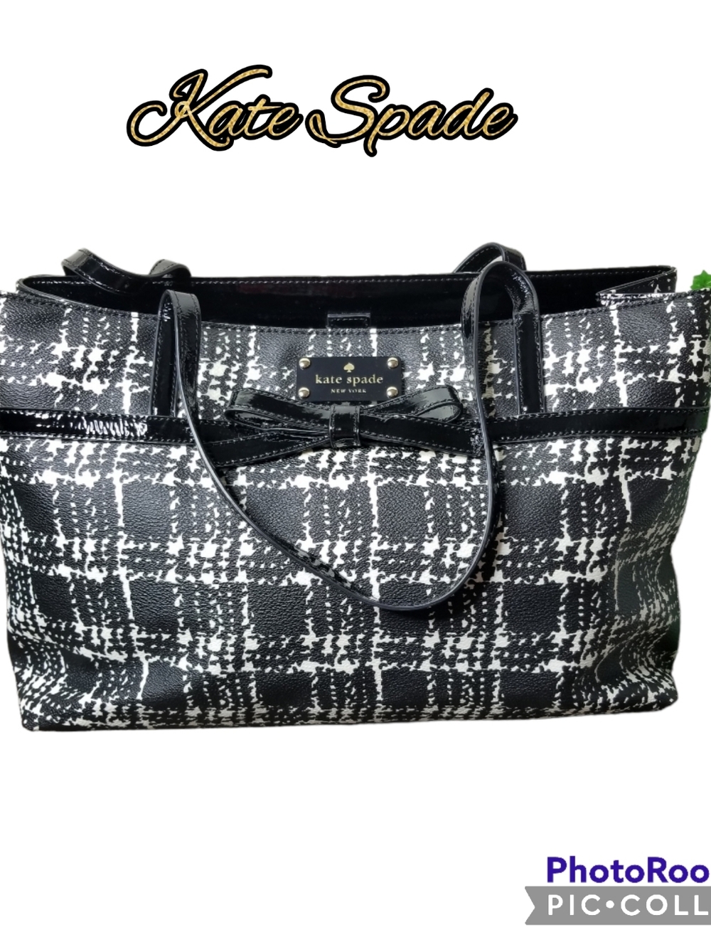 Kate Spade Helena bag purse tote large patent leather plaid fabric